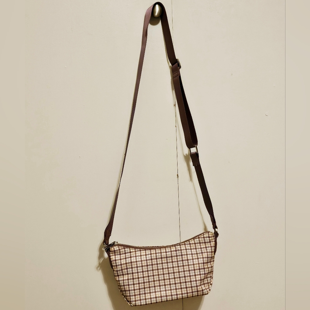 Plaid purple and white/cream crossbody bag - EUC